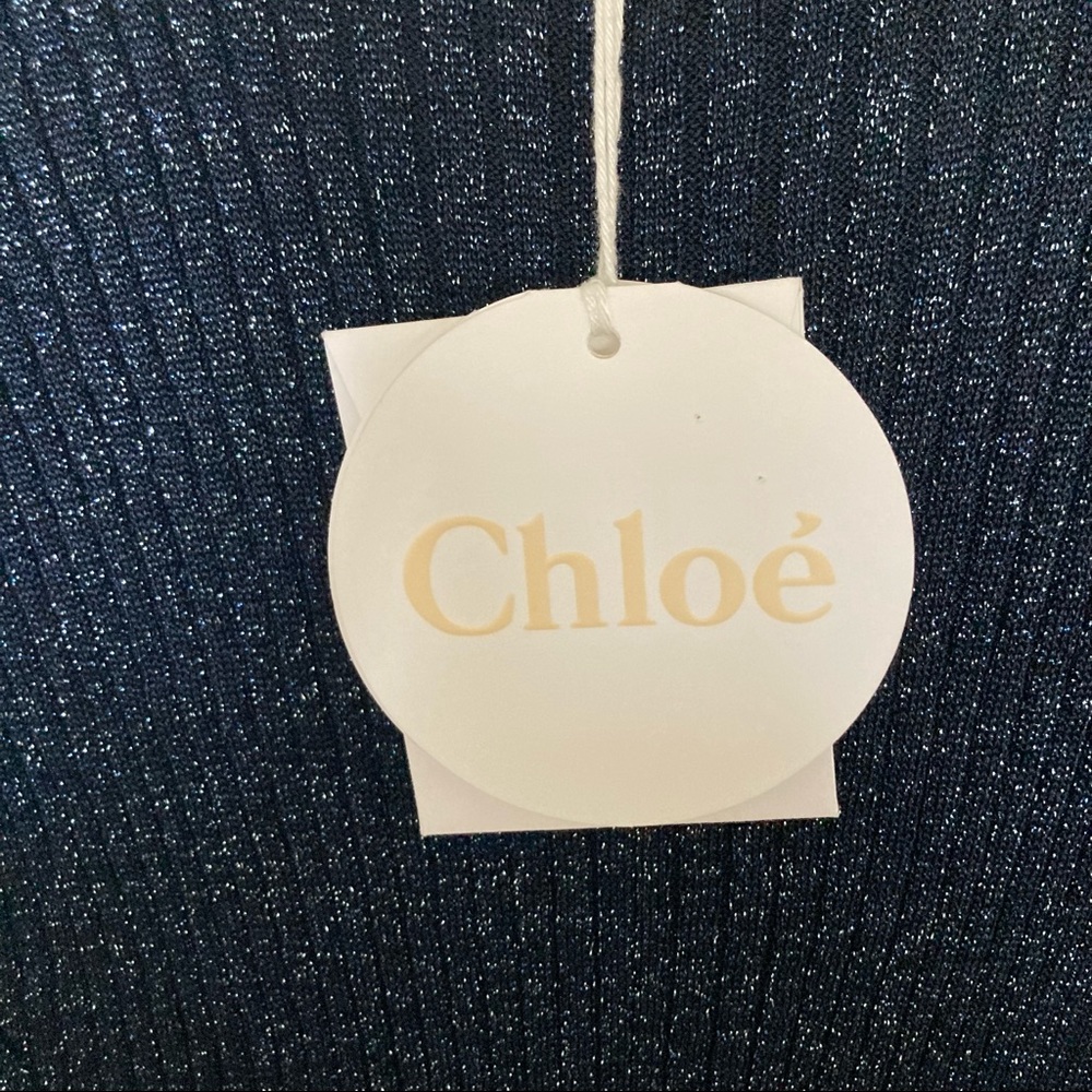 New Chloé Shiny Blue Knit Longsleeve Dress Size Large - Picture 5 of 10